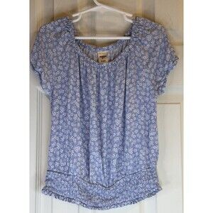 OshKosh B’gosh Girls Blue Floral Smocked Hem Peasant Top Size 8